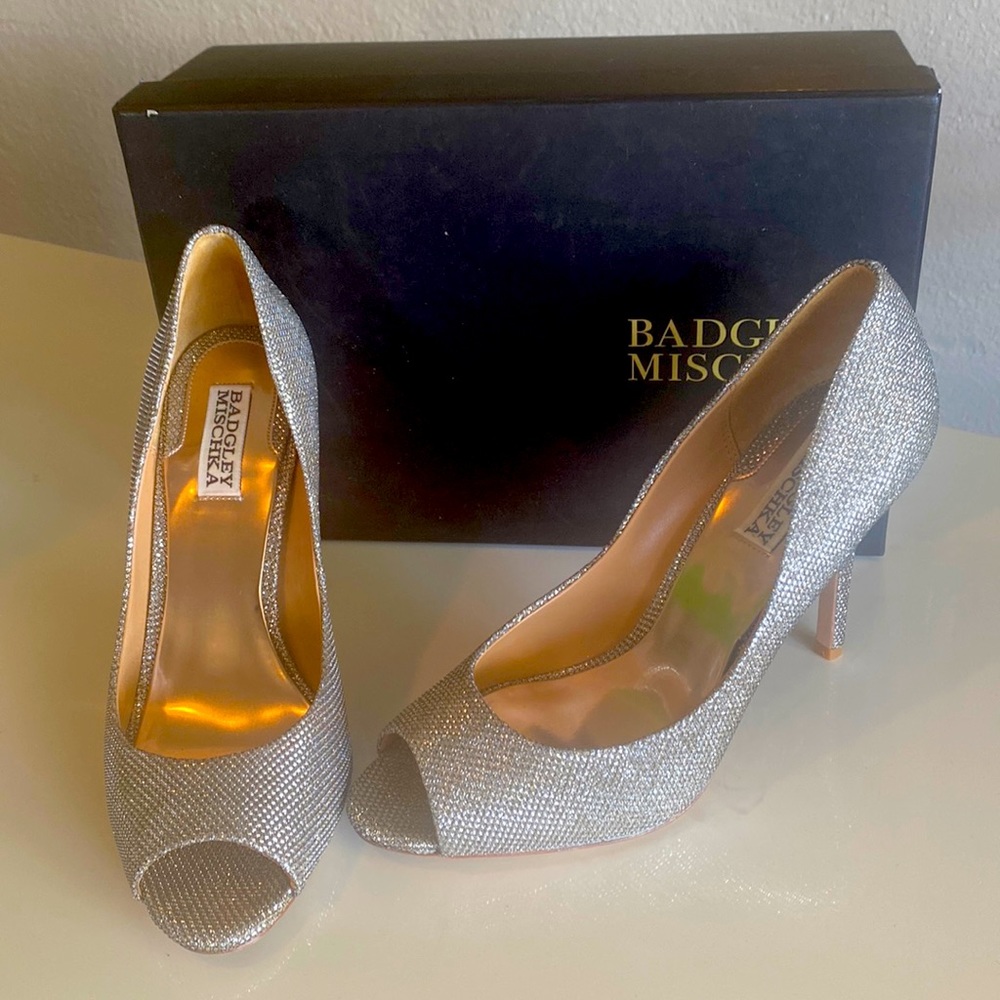 Shimmer peep toe heels